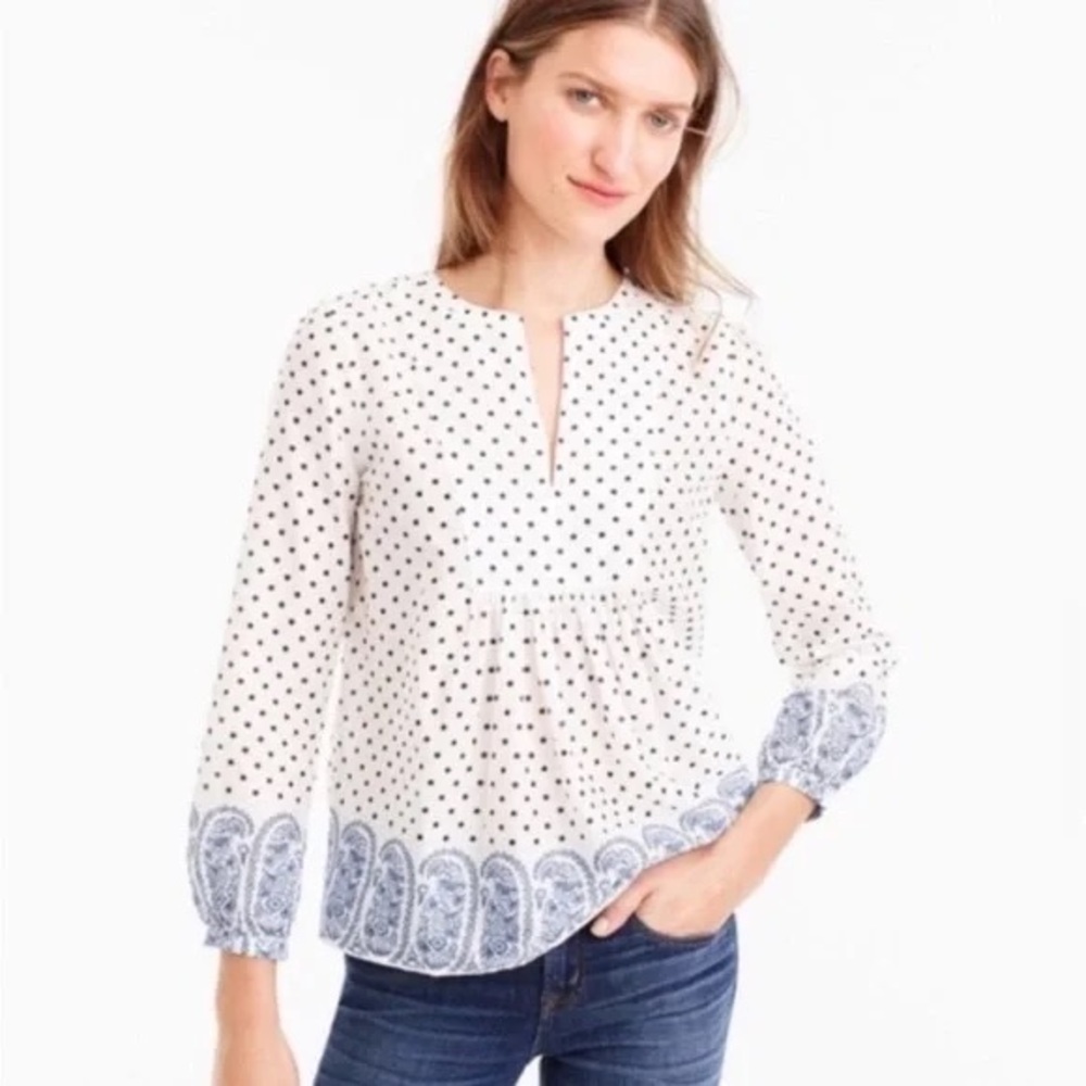 J. Crew Polka Dot Paisley Popover Top - Women’s Size 2